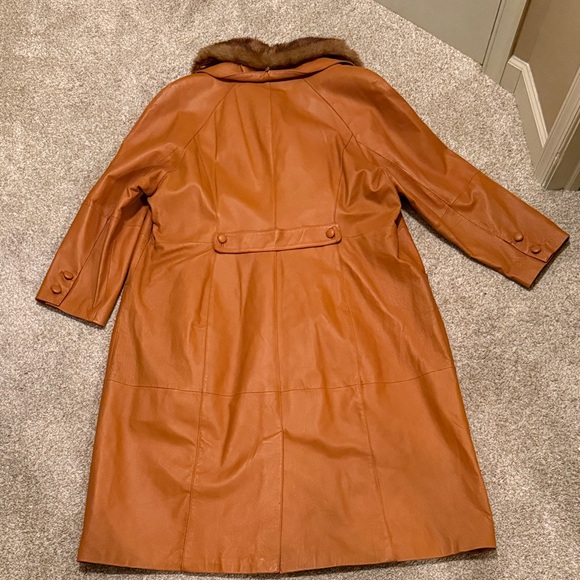 Vintage Brown Genuine Leather Coat with Faux Fur Collar Terry Lewis Y2K - Picture 7 of 8